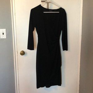 Black Faux Wrap Midi Dress